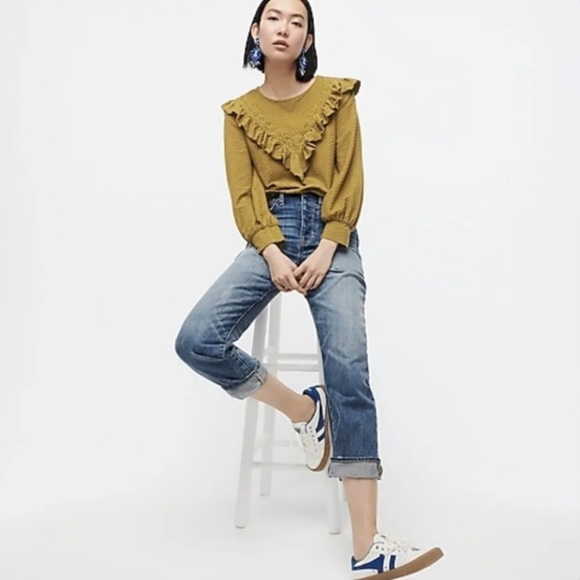 J Crew Honeycomb-Knit w Eyelet & Ruffle Trim, Gathered Sleeves, Keyhole Back XS - Picture 13 of 13